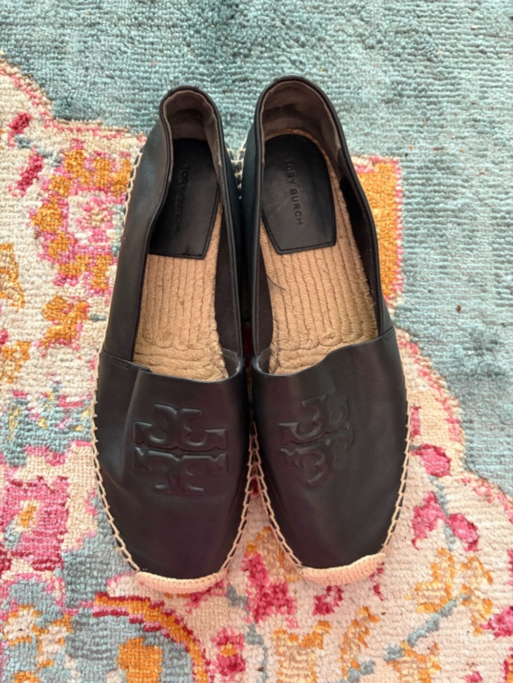 Tory Burch Black Leather Espadrille Slip-Ons - Picture 2 of 4
